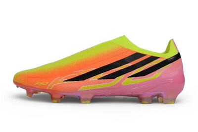 Unisex Adidas F50 Hyperfast Elite Laceless FG Firm Ground Low-Tops Football Boots - Orange/Solar Yellow/Lucid Pink