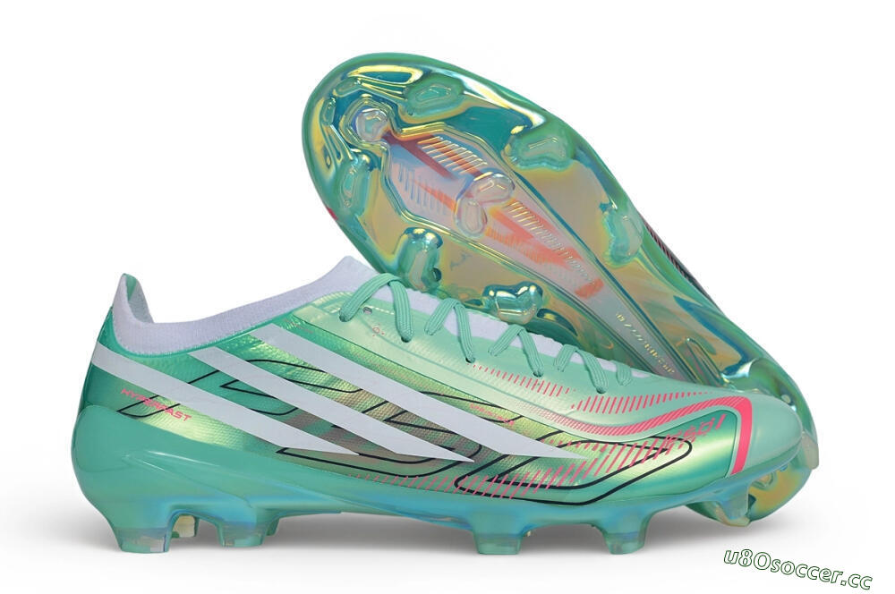 Unisex Adidas F50 Hyperfast Elite FG Firm Ground Low-Tops Football Boots - Green/Mint Green/Iridescent White 2