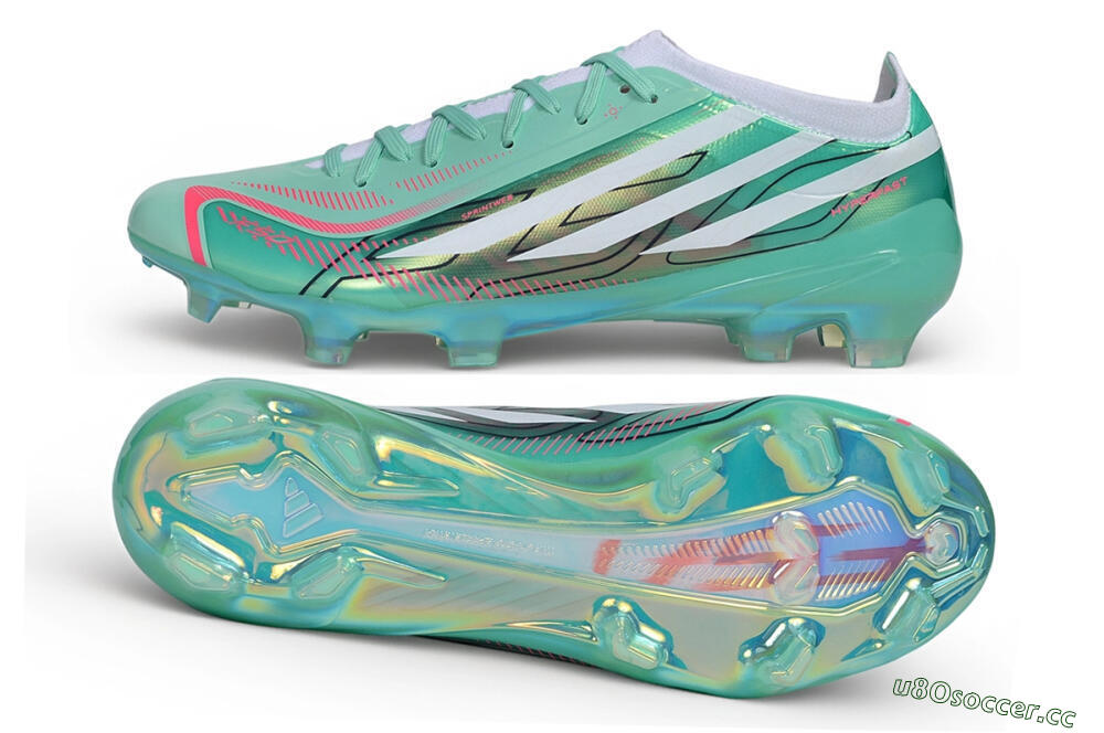 Unisex Adidas F50 Hyperfast Elite FG Firm Ground Low-Tops Football Boots - Green/Mint Green/Iridescent White 1