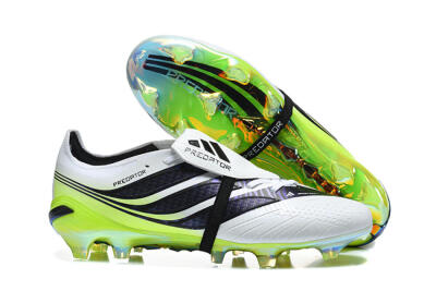 Unisex Adidas Predator 26 Elite Fold-Over Tongue FG Firm Ground Low-Tops Football Boots - White/Solar Yellow/Core Black