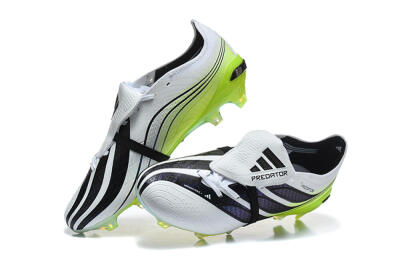 Unisex Adidas Predator 26 Elite Fold-Over Tongue FG Firm Ground Low-Tops Football Boots - White/Solar Yellow/Core Black