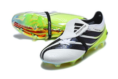 Unisex Adidas Predator 26 Elite Fold-Over Tongue FG Firm Ground Low-Tops Football Boots - White/Solar Yellow/Core Black
