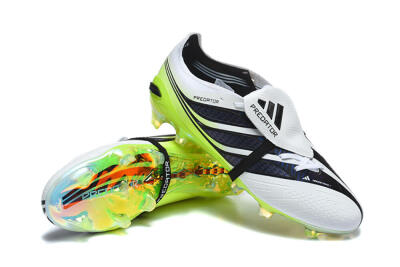 Unisex Adidas Predator 26 Elite Fold-Over Tongue FG Firm Ground Low-Tops Football Boots - White/Solar Yellow/Core Black