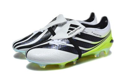 Unisex Adidas Predator 26 Elite Fold-Over Tongue FG Firm Ground Low-Tops Football Boots - White/Solar Yellow/Core Black
