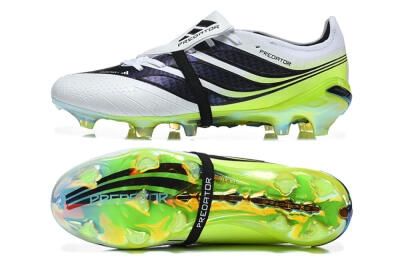 Unisex Adidas Predator 26 Elite Fold-Over Tongue FG Firm Ground Low-Tops Football Boots - White/Solar Yellow/Core Black
