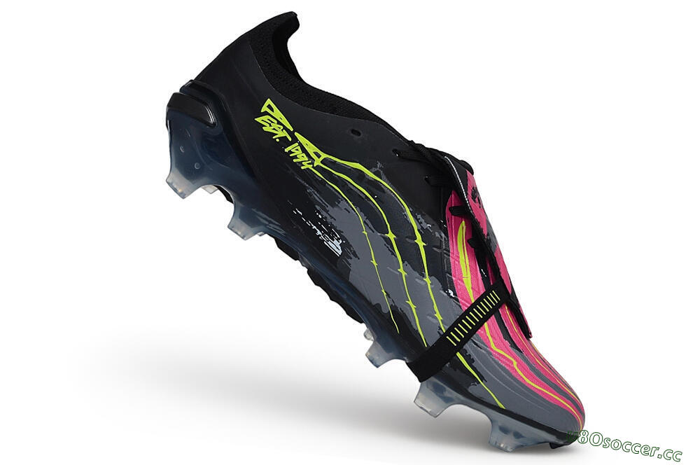 Unisex Adidas Predator 26 Elite Fold-Over Tongue FG Firm Ground Low-Tops Football Boots - Black/Black/Electric Pink/Neon Yellow 4