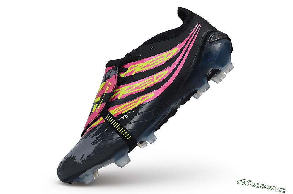 Unisex Adidas Predator 26 Elite Fold-Over Tongue FG Firm Ground Low-Tops Football Boots - Black/Black/Electric Pink/Neon Yellow 5