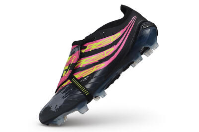 Unisex Adidas Predator 26 Elite Fold-Over Tongue FG Firm Ground Low-Tops Football Boots - Black/Black/Electric Pink/Neon Yellow