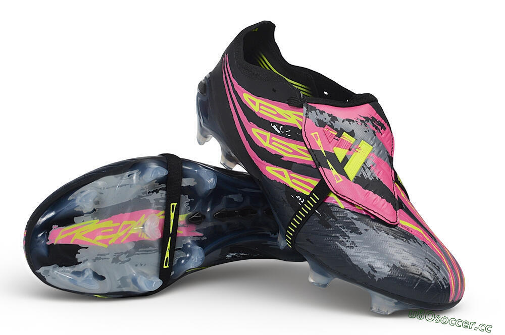 Unisex Adidas Predator 26 Elite Fold-Over Tongue FG Firm Ground Low-Tops Football Boots - Black/Black/Electric Pink/Neon Yellow 3