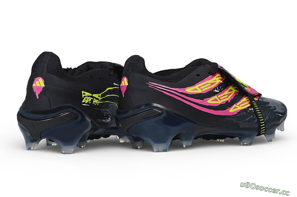 Unisex Adidas Predator 26 Elite Fold-Over Tongue FG Firm Ground Low-Tops Football Boots - Black/Black/Electric Pink/Neon Yellow 6
