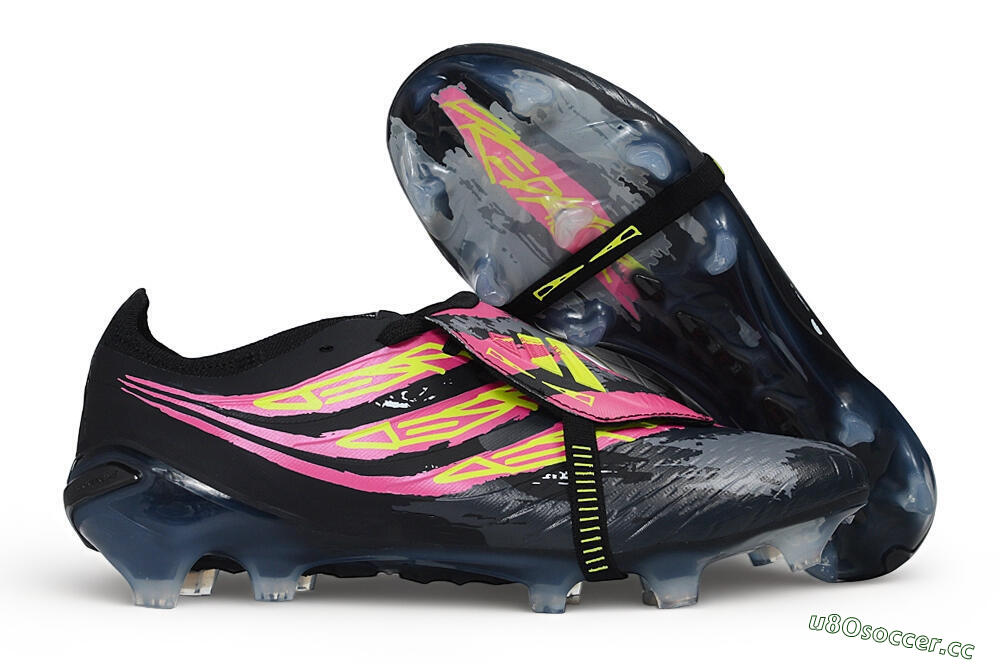 Unisex Adidas Predator 26 Elite Fold-Over Tongue FG Firm Ground Low-Tops Football Boots - Black/Black/Electric Pink/Neon Yellow 2