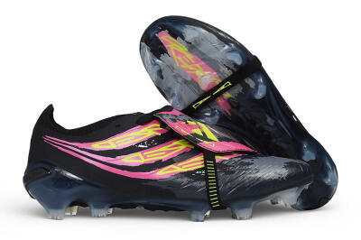Unisex Adidas Predator 26 Elite Fold-Over Tongue FG Firm Ground Low-Tops Football Boots - Black/Black/Electric Pink/Neon Yellow
