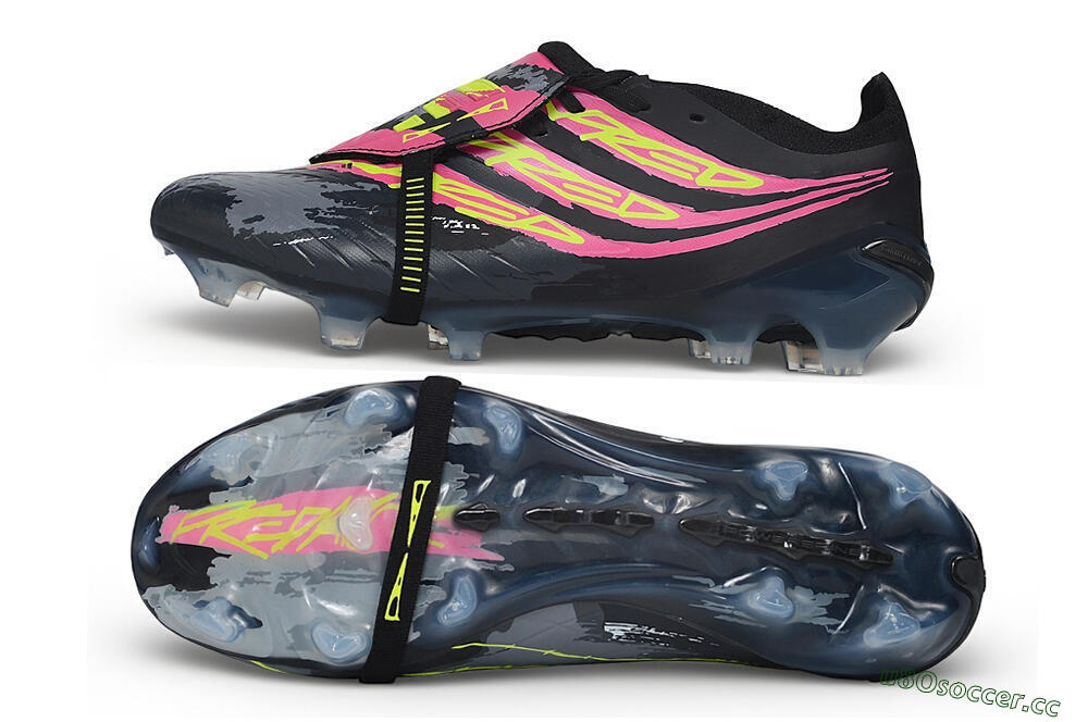 Unisex Adidas Predator 26 Elite Fold-Over Tongue FG Firm Ground Low-Tops Football Boots - Black/Black/Electric Pink/Neon Yellow 1