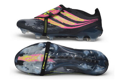 Unisex Adidas Predator 26 Elite Fold-Over Tongue FG Firm Ground Low-Tops Football Boots - Black/Black/Electric Pink/Neon Yellow