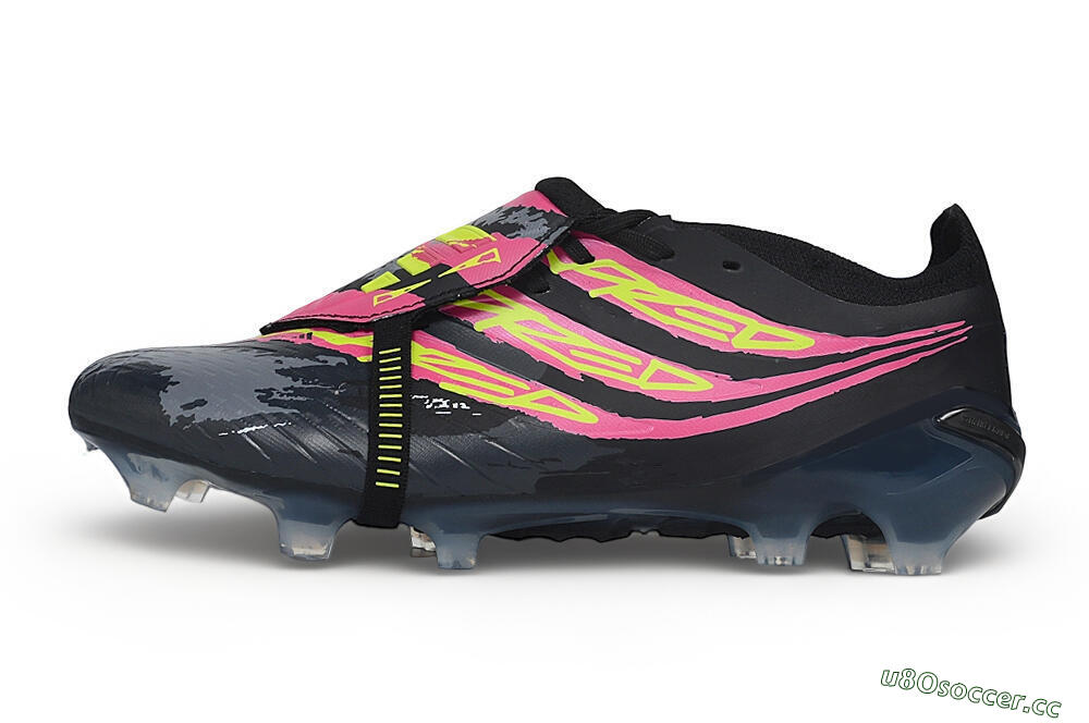 Unisex Adidas Predator 26 Elite Fold-Over Tongue FG Firm Ground Low-Tops Football Boots - Black/Black/Electric Pink/Neon Yellow 0