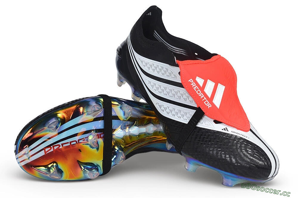 Unisex Adidas Predator 26 Elite Fold-Over Tongue FG Firm Ground Low-Tops Football Boots - Black/Core Black/Solar Red 3