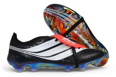 Unisex Adidas Predator 26 Elite Fold-Over Tongue FG Firm Ground Low-Tops Football Boots - Black/Core Black/Solar Red