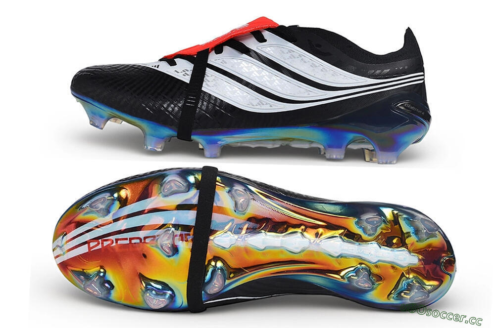 Unisex Adidas Predator 26 Elite Fold-Over Tongue FG Firm Ground Low-Tops Football Boots - Black/Core Black/Solar Red 1