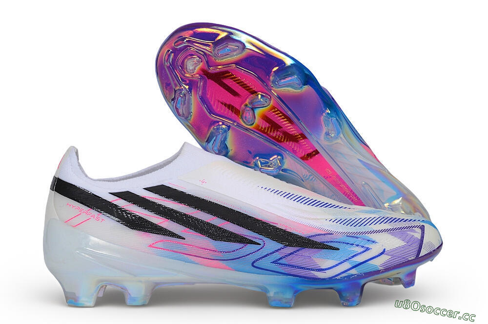 Unisex Adidas F50 Hyperfast Elite Laceless FG Firm Ground Low-Tops Football Boots - White/Core Black/Lucid Pink 2