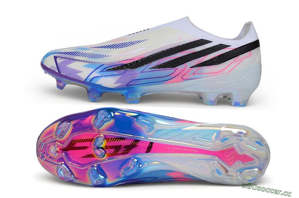 Unisex Adidas F50 Hyperfast Elite Laceless FG Firm Ground Low-Tops Football Boots - White/Core Black/Lucid Pink 1