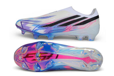Unisex Adidas F50 Hyperfast Elite Laceless FG Firm Ground Low-Tops Football Boots - White/Core Black/Lucid Pink