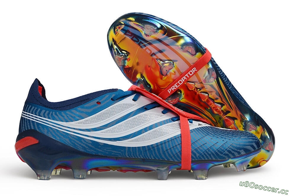 Men's Adidas Predator 26 Elite Fold-Over Tongue FG Firm Ground Low-Tops Football Boots - Blue/Collegiate Royal/Solar Red 2