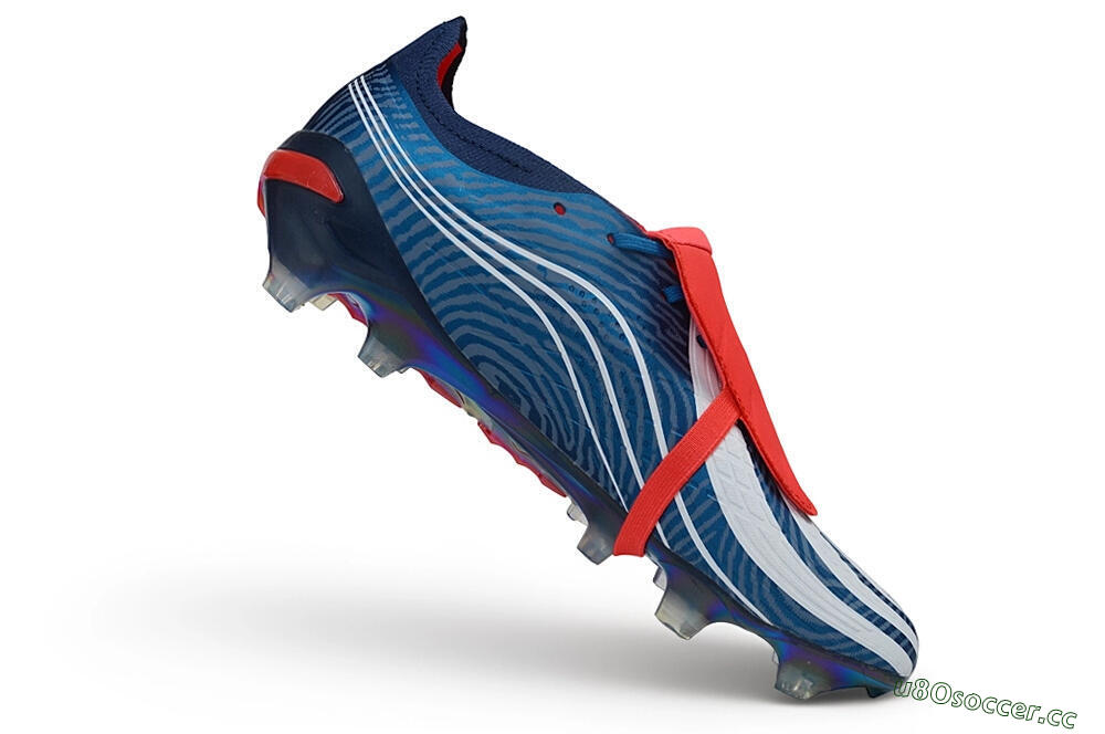 Men's Adidas Predator 26 Elite Fold-Over Tongue FG Firm Ground Low-Tops Football Boots - Blue/Collegiate Royal/Solar Red 4