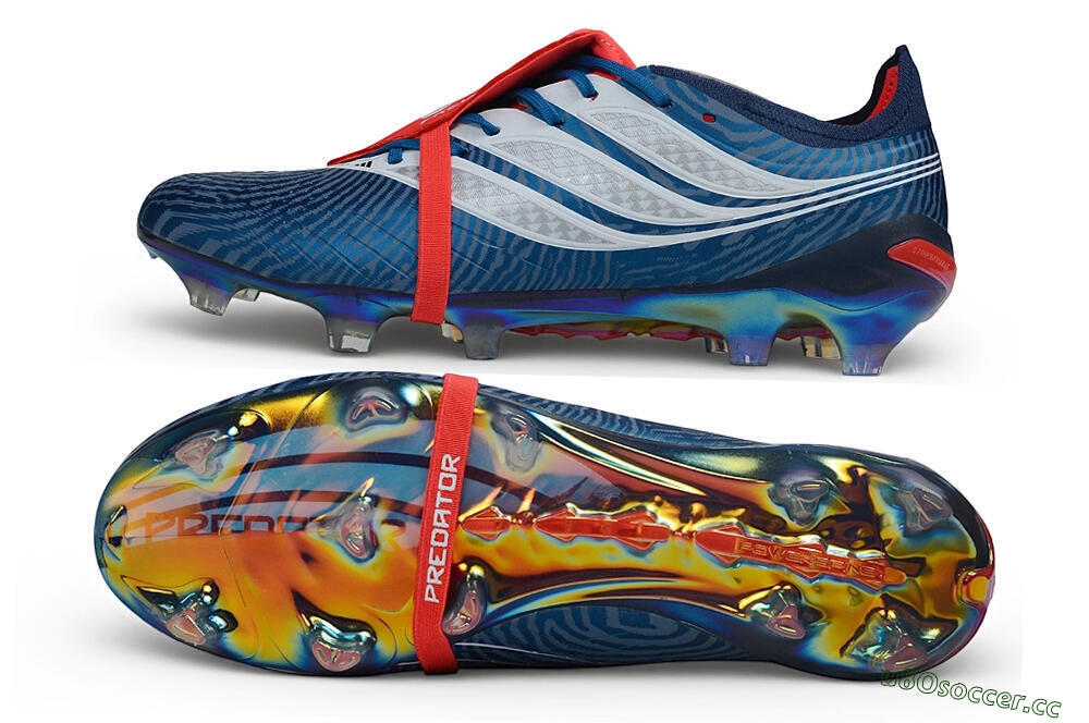 Men's Adidas Predator 26 Elite Fold-Over Tongue FG Firm Ground Low-Tops Football Boots - Blue/Collegiate Royal/Solar Red 1