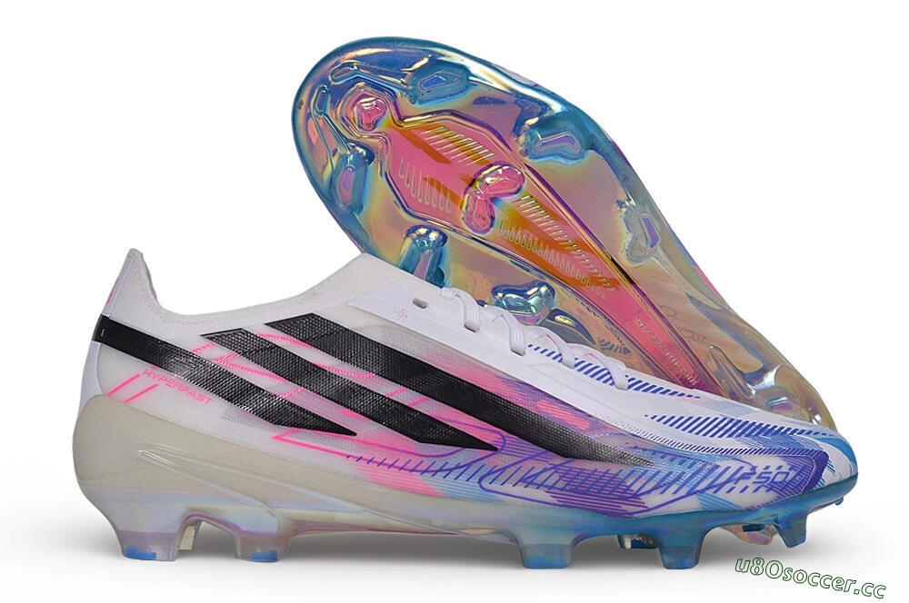 Unisex Adidas F50 Hyperfast Elite FG Firm Ground Low-Tops Football Boots - White/Lucid Blue/Lucid Pink 2