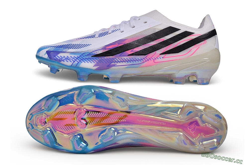 Unisex Adidas F50 Hyperfast Elite FG Firm Ground Low-Tops Football Boots - White/Lucid Blue/Lucid Pink 1