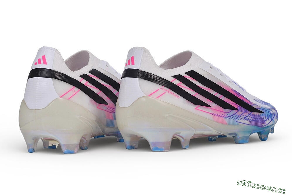 Unisex Adidas F50 Hyperfast Elite FG Firm Ground Low-Tops Football Boots - White/Lucid Blue/Lucid Pink 6