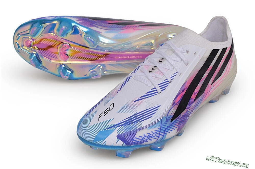 Unisex Adidas F50 Hyperfast Elite FG Firm Ground Low-Tops Football Boots - White/Lucid Blue/Lucid Pink 3