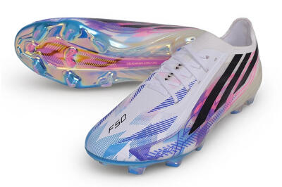 Unisex Adidas F50 Hyperfast Elite FG Firm Ground Low-Tops Football Boots - White/Lucid Blue/Lucid Pink