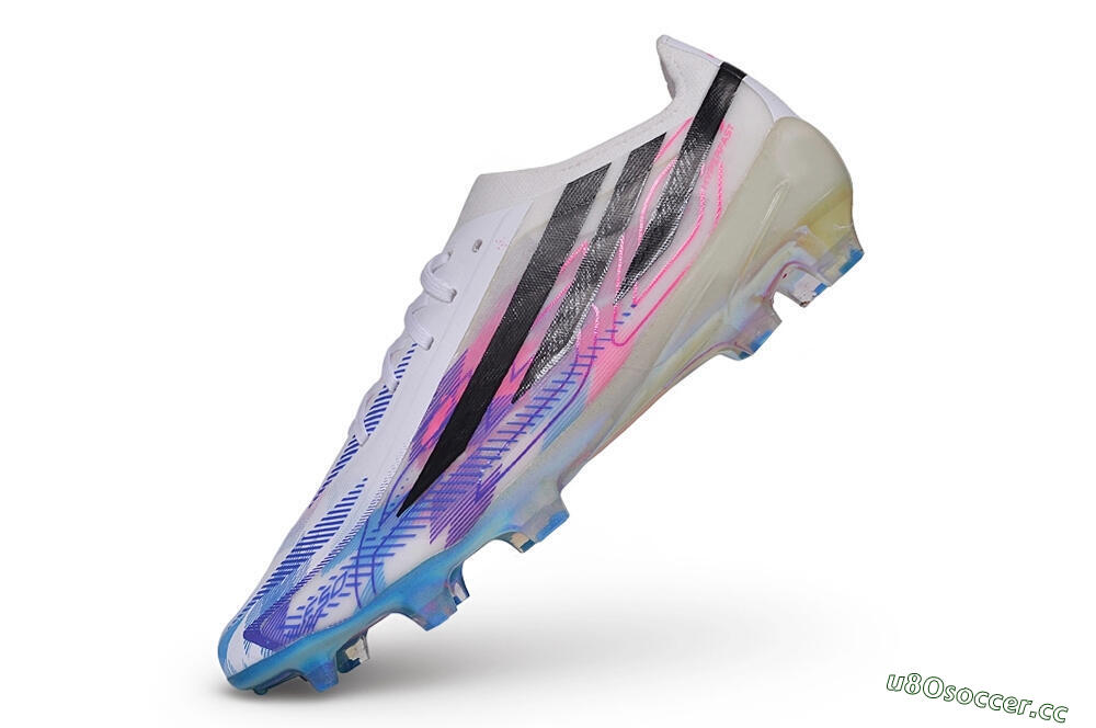 Unisex Adidas F50 Hyperfast Elite FG Firm Ground Low-Tops Football Boots - White/Lucid Blue/Lucid Pink 5
