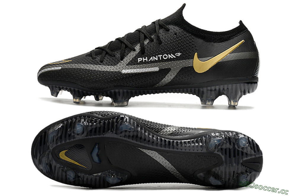 Men's Nike Phantom GT 2 FG Firm Ground Low-Tops Football Boots - Black/Silver/Gold 1