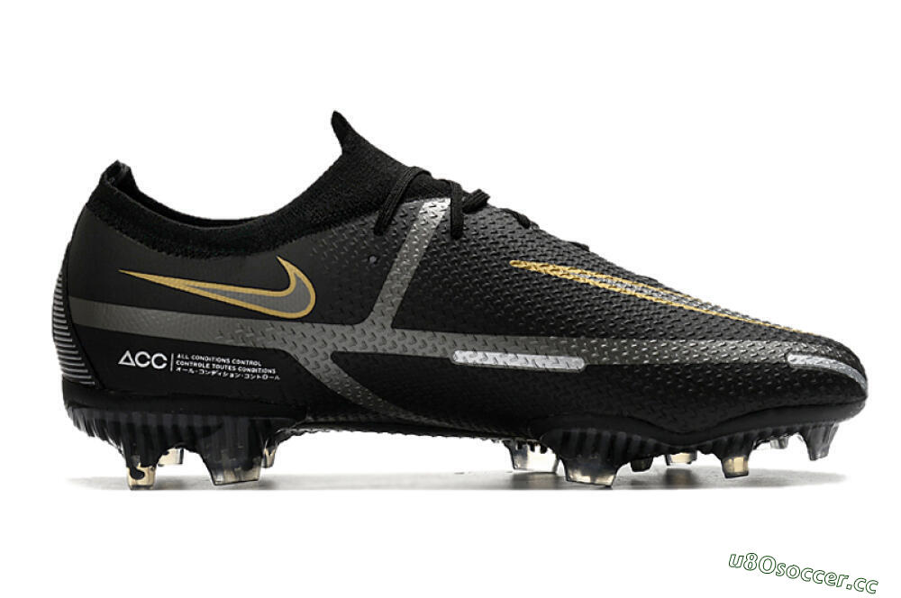 Men's Nike Phantom GT 2 FG Firm Ground Low-Tops Football Boots - Black/Silver/Gold 7