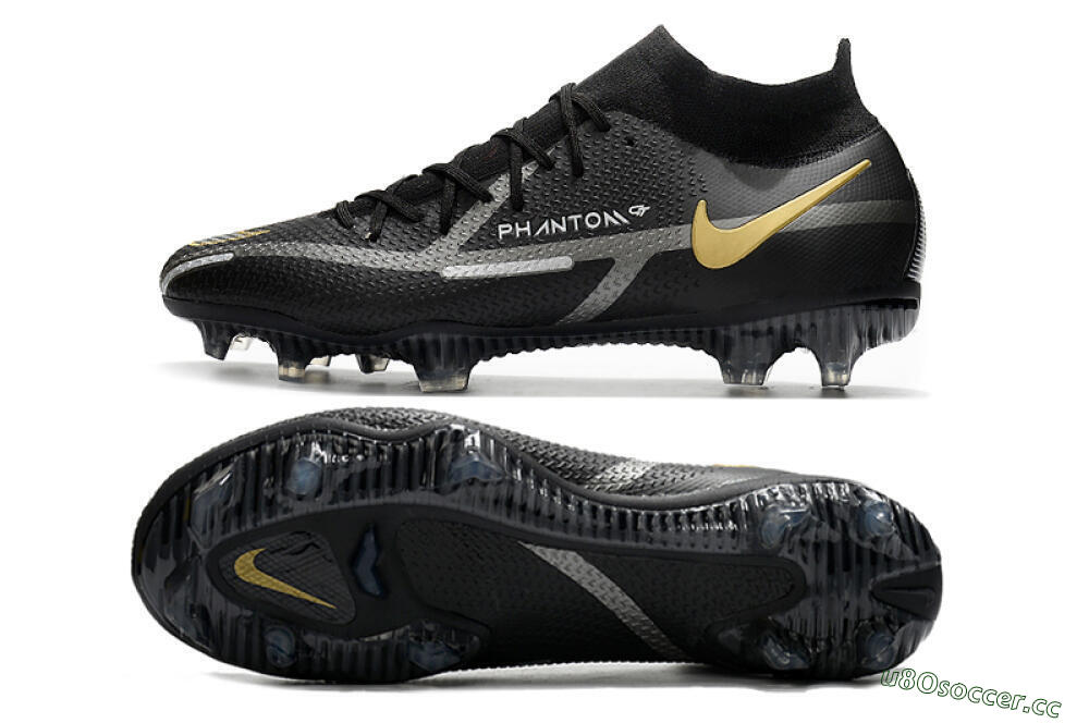 Men's Nike Phantom GT 2 DF FG Firm Ground High-Tops Football Boots - Black/Silver/Gold 1