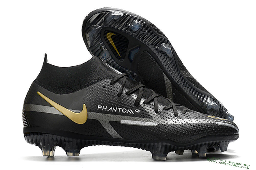 Men's Nike Phantom GT 2 DF FG Firm Ground High-Tops Football Boots - Black/Silver/Gold 2