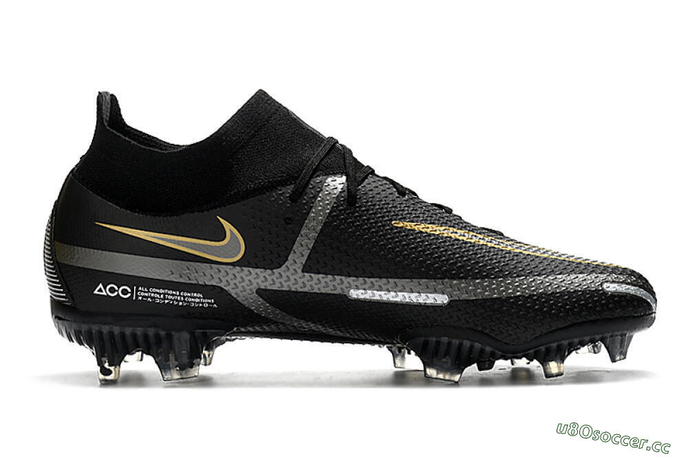 Men's Nike Phantom GT 2 DF FG Firm Ground High-Tops Football Boots - Black/Silver/Gold 7