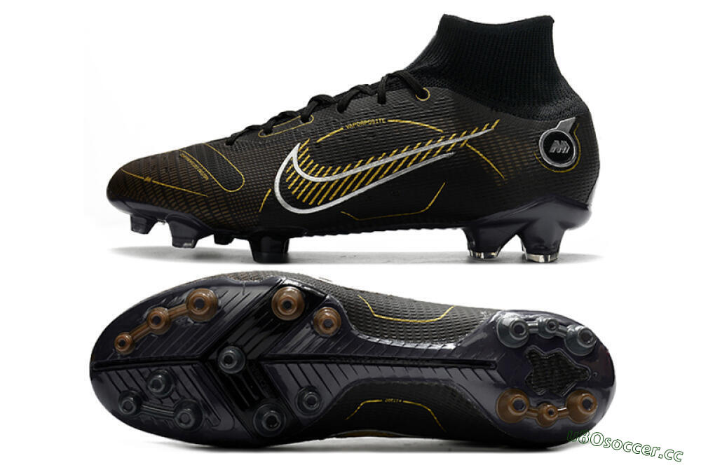Men's Nike Mercurial Superfly 8 Elite AG Artificial Grass High-Tops Football Boots - Black/Gold/White 1