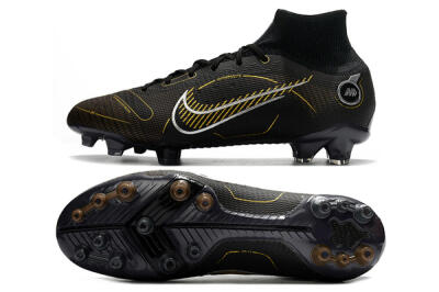 Men's Nike Mercurial Superfly 8 Elite AG Artificial Grass High-Tops Football Boots - Black/Gold/White