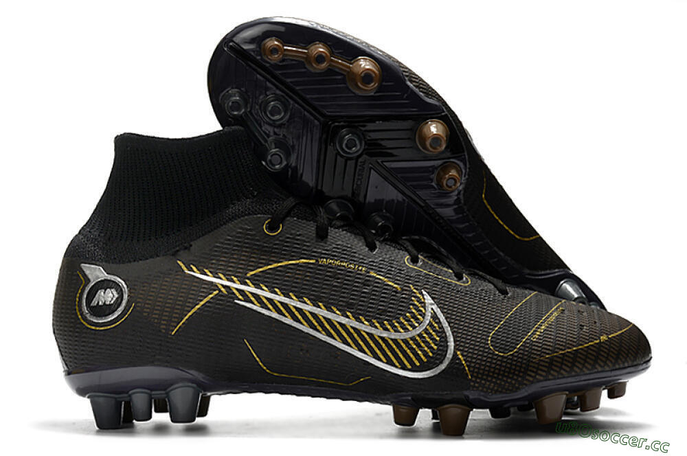 Men's Nike Mercurial Superfly 8 Elite AG Artificial Grass High-Tops Football Boots - Black/Gold/White 2