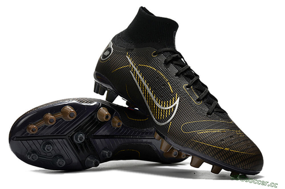 Men's Nike Mercurial Superfly 8 Elite AG Artificial Grass High-Tops Football Boots - Black/Gold/White 3