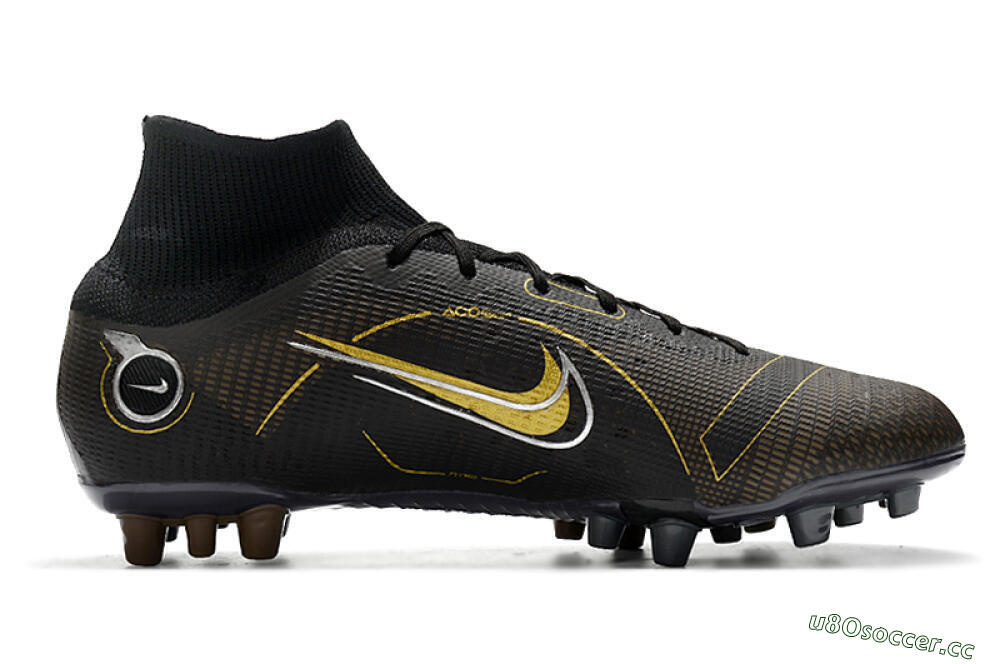 Men's Nike Mercurial Superfly 8 Elite AG Artificial Grass High-Tops Football Boots - Black/Gold/White 7