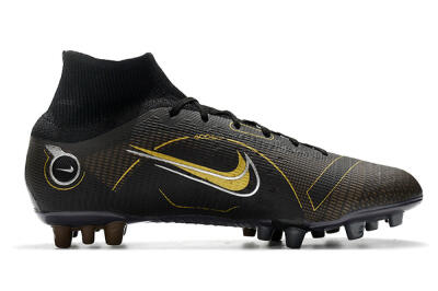 Men's Nike Mercurial Superfly 8 Elite AG Artificial Grass High-Tops Football Boots - Black/Gold/White