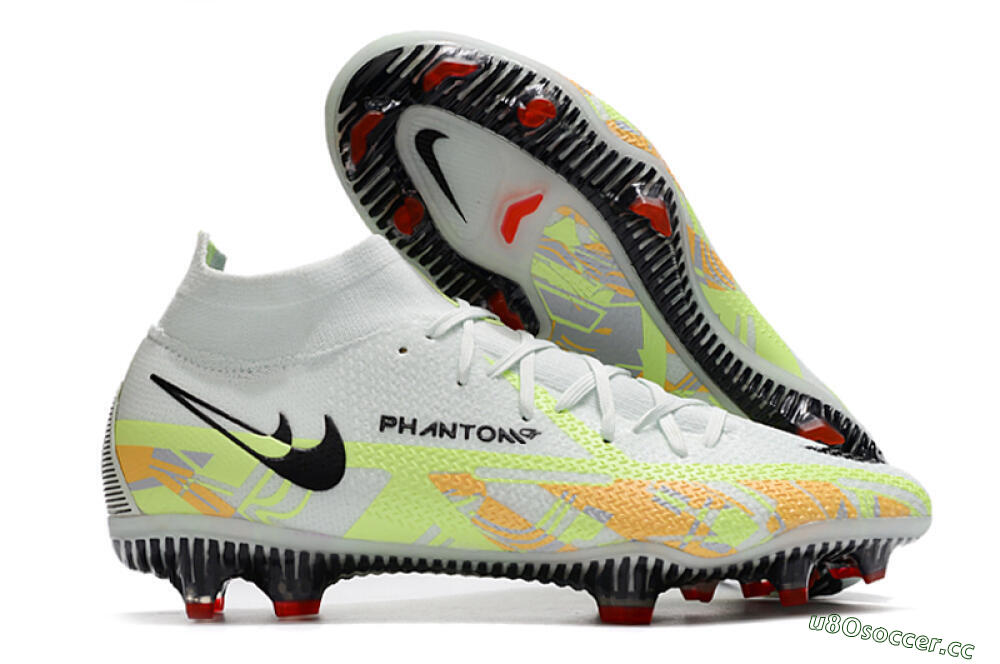 Men's Nike Phantom GT 2 DF Elite FG Firm Ground High-Tops Football Boots - White/Green 2