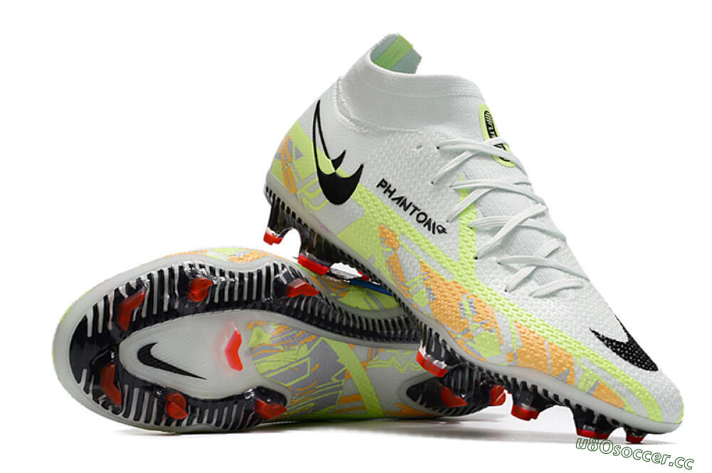 Men's Nike Phantom GT 2 DF Elite FG Firm Ground High-Tops Football Boots - White/Green 3