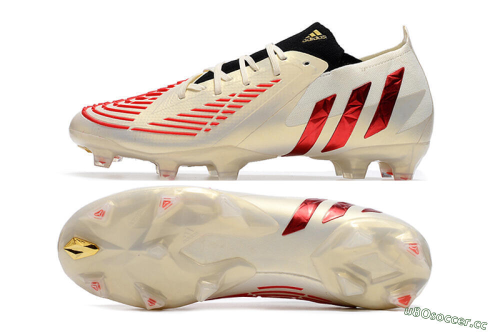 Men's Adidas Predator Edge.1 Low FG Firm Ground Low-Tops Football Boots - White/Red 1