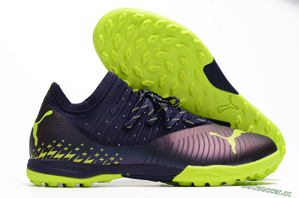 Men's Puma Future Z 1.3 Instinct TF Artificial Turf Low-Tops Football Shoes - Black/Green 2