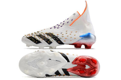 Men's Adidas Predator Freak + FG Firm Ground High-Tops Football Boots - White/Black